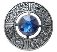 Scottish Kilt Fly Plaid Brooch - Celtic Knot Design with Sparkling Stone, Handcrafted Tartan Sash Pin, Elegant Highland Dress Accessory for Women (Silver Antique, Blue)