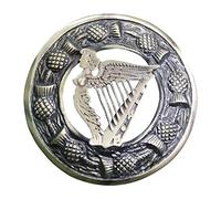 Scottish Kilt Fly Plaid Brooch Thistle Crest 3” Inch Silver Finish Kilt Brooch Pins for Men and Ladies Scarf Brooch Celtic Knot Brooches & Pin 8cm (Harp Queen Antique)