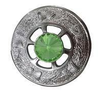 Scottish Kilt & Ladies Sash Brooch 2" Antique Brass - Thistle Fly Plaid, Tartan Shawl & Scarf Pin, Luxury Highland Dress Accessory for Men & Women (Silver - Irish Green)