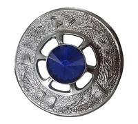 Scottish Kilt & Ladies Sash Brooch 2" Antique Brass - Thistle Fly Plaid, Tartan Shawl & Scarf Pin, Luxury Highland Dress Accessory for Men & Women (Silver - Blue)