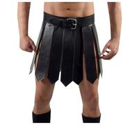 Scottish Kilt Men's Gladiator Costume Roman Soldier Cosplay PU Leather Gladiator Kilt Skirt Loincloth Punk Style Skirt Belt For Party Carnival Cosplay Party Costume, Black, One Size(Black)