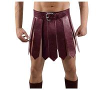 Scottish Kilt Men's Roman Gladiator PU Leather Belted Skirt, Red, One Size