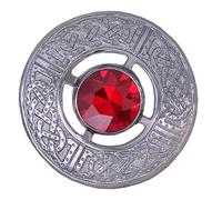 Scottish Kilt Plaid Brooch Thistle Crest Silver Finish Celtic Knot Brooches & Pin Ladies Scarf, Tartan Sash, Shawl 8cm (Red Stone)