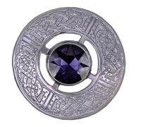 Scottish Kilt Plaid Brooch Thistle Crest Silver Finish Celtic Knot Brooches & Pin Ladies Scarf, Tartan Sash, Shawl 8cm (Purple Stone)