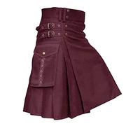 Scottish Kilt Plain Traditional Scotland Plaid Utility Kilt Steampunk Party Half Skirt Military Roman Soldier Costume Hybrid Pleated Stylish Dress