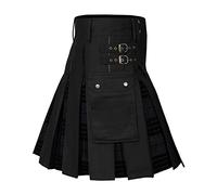 Scottish Kilt Plain Vintage Scotland Tartan Utility Kilt Steampunk Party Half Skirt Knight Carnival Cosplay Costume Hybrid Pleated Stylish Dress