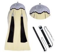 Scottish Kilt Sporran with Artificial Horse Hair - Celtic Cantle Chrome, Kilt Sporrans Black Horse Hair SYNTHETIC Hairs, Highland Accessory for Traditional & Formal Wear (White Black 2 Tassels)