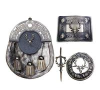Scottish Kilt Sporrans with Brooch/Buckle Stag Head Style/Kilt Pin 4 Pcs Set
