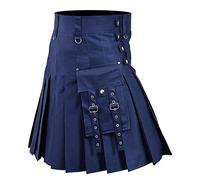 Scottish Kilts for Men, Traditional Tartan Skirt Utility Pleated Skirts with Pocket Mens Scotsman Fancy Vintage Dress Costume Navy XXL