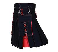 Scottish Kilts for Men, Traditional Tartan Skirt Utility Pleated Skirts with Pocket Mens Stag Party Vintage Scotland Fancy Dress 01 Red XL