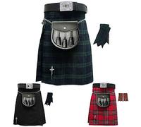 Scottish Men's Kilt Traditional Highland Dress Skirt/Kilt Pin/Belt Buckle/Sporran/Flashes 6 Pcs Kilts Set (Black Watch, 42)