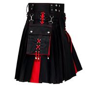 Scottish Modern Two Tone Cotton Utility Kilts for Men-Sports Utility Kilt-Wedding Kilt, Black & Red Cotton, 48 Regular