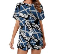 Scottish National Flag Printed Pajama Set for Women Soft Cute Short Sleeve Summer Sleepwear 2 Piece L
