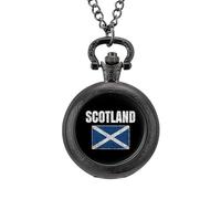 Scottish National Flag Vintage Pocket Watches Roman Numerals Quaretz Watch with Chain Christmas Birthday Gifts Black-Style