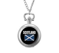 Scottish National Flag Vintage Pocket Watches Roman Numerals Quaretz Watch with Chain Christmas Birthday Gifts Silver-Style