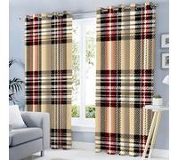 Scottish Plaid Blackout Curtains For Bedroom 72 Inch Drop Eyelet Curtains For Living Room Nursary Vintage Farmhouse Style Thermal Insulated Noise Window Curtain 2 Panels Khaki