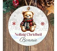 Scottish Pride Nollaig Chridheil Personalised Bauble Highland Cow Stag Teddy Thistle Designs Personalised Christmas Tree Name Decoration (Teddy, MDF Wood - Indoor use only)