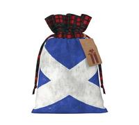 Scottish Printed Christmas Drawstring Linen Gift Bags – Reusable Burlap Fabric Bags With Tags For Christmas Gifts, Party Favors, Wedding Decor & Holiday Packaging 2 Sizes
