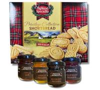 Scottish Privilege Shortbread Gift Set with 4 x 42g Preserves - Strawberry, Blueberry, Apricot & Chilli Jams - Highland Selection 400g & Premium Mini Jars Bundle