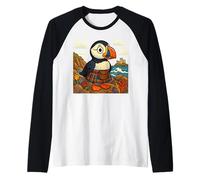 Scottish Puffin in Tartan Kilt Design | Scotland Wildlife Raglan Baseball Tee