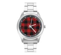 Scottish Red Checkered Black Twill Mens Watches Simplicity Watch Stainless Steel Band