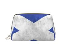 Scottish Retro Printed Small Makeup Bag Portable Leather Make up Bag Travel Cosmetic Bags Organizer for Women, Gold Zipper