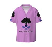 Scottish Roots Tree Print Mens Shirts Short Sleeve Casual,Summer Stretch Dress Shirt,Beach Summer Wedding Shirt Black