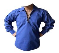 Scottish Royal Blue Jacobite Ghillie Kilt Shirt with Leather Cord Sizes S - 5XL (Size: 2 XL)