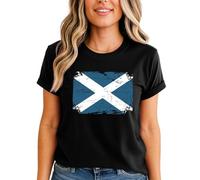 Scottish Saltire Flag Distressed Womens Graphic T-Shirt Scottish Heritage Travel Tee 4XL (30-32) Black