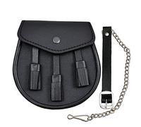 Scottish Scarlet Set with 3 Tassels and Belt, Black Leather, Black/White, ADULT/FATHER SIZE
