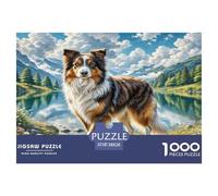 Scottish Shepherd Dog Challenging & Brainteasing Puzzle: Collie Stands by Mountain Lake for Adults & Kids Age 12 Years Up 38x26cm/1000pcs