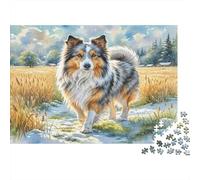Scottish Shepherd Dog Sturdy Paper Australian Shepherd in Wheat Field Jigsaw Puzzle Stress Relief Birthday Gift 52x38cm/1000pcs