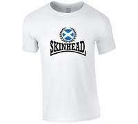 Scottish Skinhead Large Logo Men's T-Shirt - Scotland Flag Skin Head T Shirt (UK, Alpha, S, Regular, Regular, White)