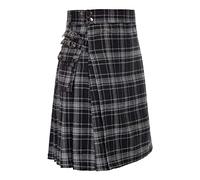 Scottish Skirt Men's Traditional Kilt Male Classic Retro Utility Skirt Men's Checked Skirts Medieval Scotland Pleated Skirts Splice Scottish Kilt, A Grey, L