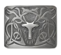 Scottish Stag Head Kilt Belt Buckle Antique Silver Finish - Traditional Highland Celtic Accessory For Men - Made of Pewter (Silver Antique Finish)
