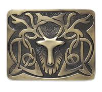Scottish Stag Head Kilt Belt Buckle Antique Silver Finish - Traditional Highland Celtic Accessory For Men - Made of Pewter (Brass Antique Finish)