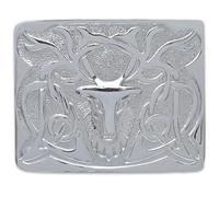 Scottish Stag Head Kilt Belt Buckle Antique Silver Finish - Traditional Highland Celtic Accessory For Men - Made of Pewter (Chrome Finish)