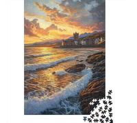 Scottish Sunset Coastal Scene Adult Jigsaw Puzzle, 1000 Pieces, 38x26cm/1000pcs, for Calm Hands-on Time after Work; White Card with A Low-dust Finish