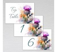 Scottish Table Numbers for Weddings, Restaurants, Burns Night Dinner Events with the National Flower of Scotland Theme: Scottish Thistle Wedding Table Numbers (Scottish 21 without Envelopes)
