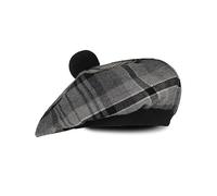 Scottish Tam O’ Shanter Hat Tartan Bonnet Pom Pom Wool Flat Cap One Size, Hamilton Grey, One size