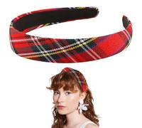 Scottish Tartan Headband - Red Black Plaid Elastic Headbands, Scottish Plaid Fabric Headband, Tartan Women Clothing Accessories for Burns Night Party Decorations