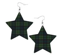 Scottish Tartan Plaid Leather Earrings Lightweight Star Shape Dangle Earrings for Women