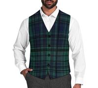 Scottish Tartan Plaid Men's Vest V-neck Suit Waistcoats Wedding Tuxedo Vests S