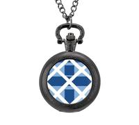 Scottish Tartan Plaid Vintage Pocket Watch Alloy Pendant Watches Necklace Gift for Men Women Black-Style