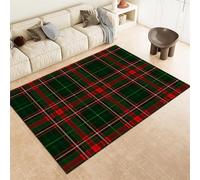 Scottish Tartan Striped Square Large Rug 160 x 230 cm, Washable Non-Slip Low Pile Flannel Carpet - Reddish green Soft Easy Clean Mat for Dining Room Lounge & High Traffic Areas