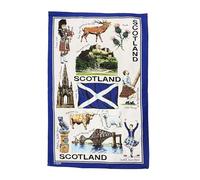 Scottish Tea Towel Souvenir Gift Scotland Saltire Flag Stag Bagpiper Landmarks