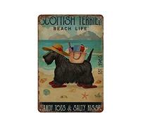 Scottish Terrier Beach Life Metal Tin Sign,Fun Bathroom Vintage Tin Signs Office Bar Sign Man Cave Decor Cafe Farmhouse Wall Decor Art makes you feel peaceful beautiful away from the city 5.5x8 inhces