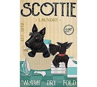 Scottish Terrier Dog Laundry Retro Tin Sign Vintage Decor Plaque Retro Metal Tin Sign 8X12 Inches