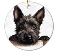 Scottish Terrier Dog Lying on The Floor Peeking Christmas Ceramic Ornaments Christmas Souvenirs Time with Dogs Vintage Ornament For Mom Dad Baby Holiday 3 IN