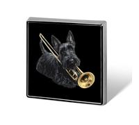 Scottish Terrier Dog Playing The Trombon Cute Button Pins Square Badge Cool Personalised Pattern Brooches for Bag Hat